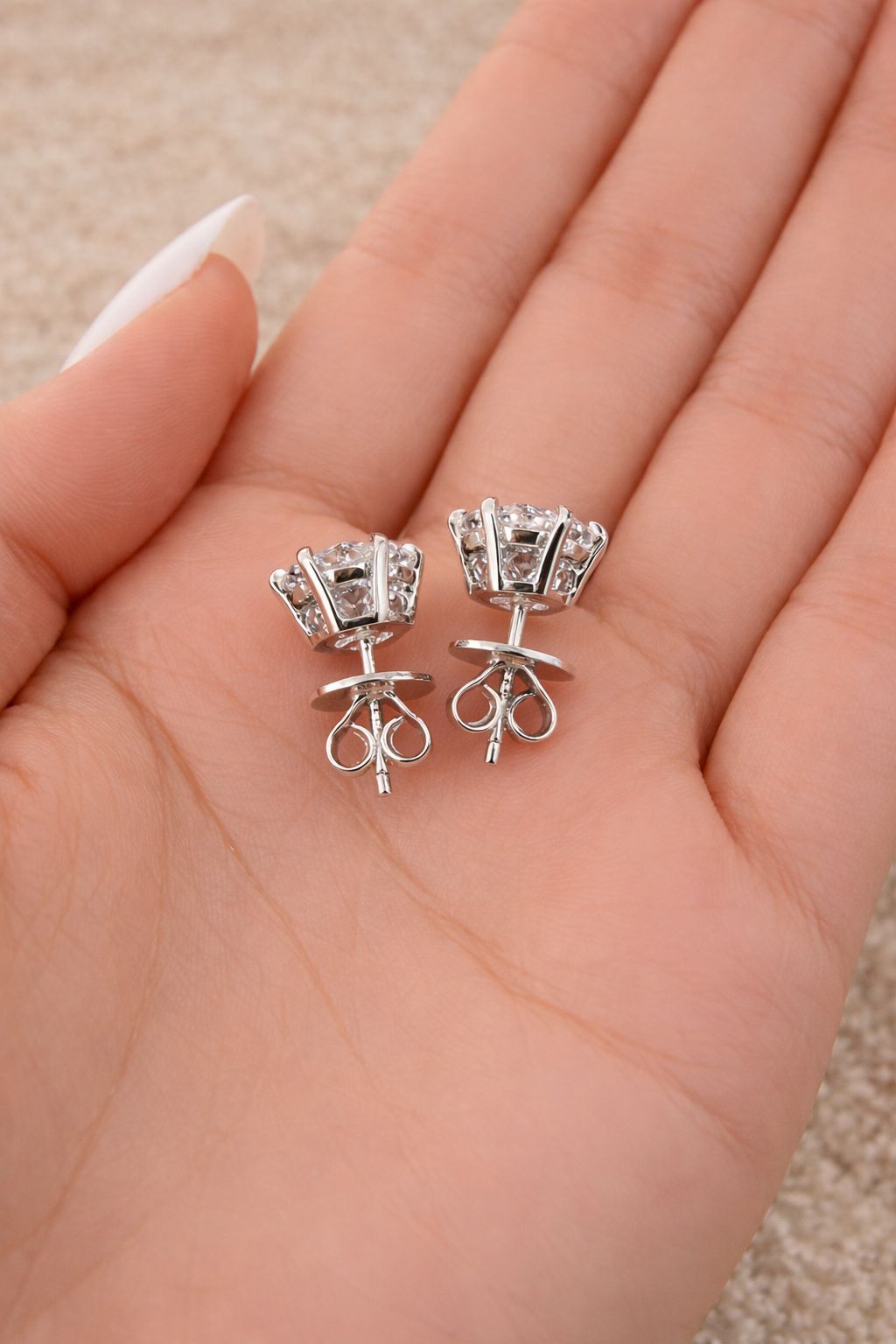 2 Carat Classic Solitaire Studs on Pure 925 Silver with Push Backs