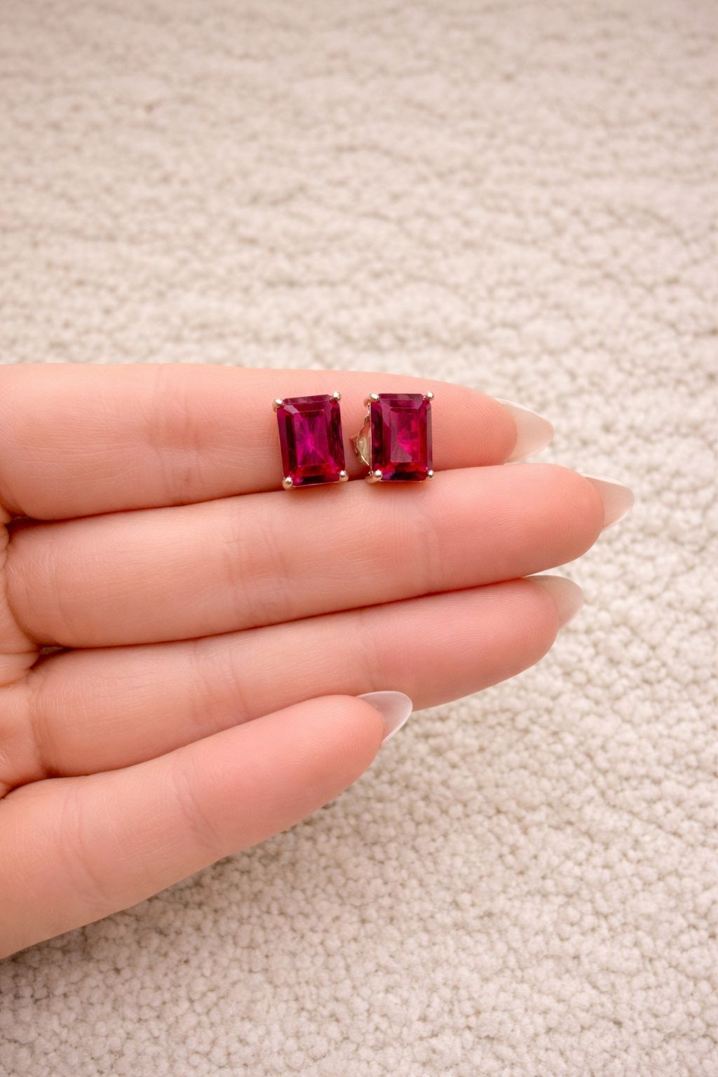Rose Gold Princess Cut Delna Ruby Studs On 925 Silver