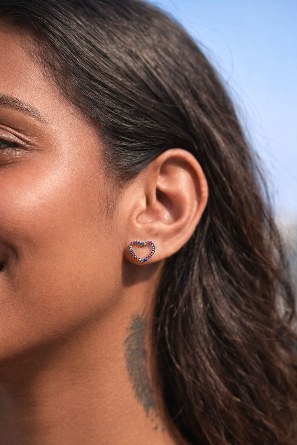 Rainbow Rose Gold Ziya Heart Studs on Pure 925 Silver.