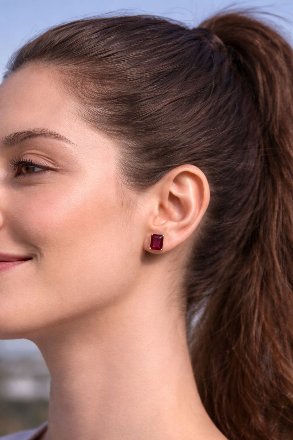 Rose Gold Princess Cut Delna Ruby Studs On 925 Silver