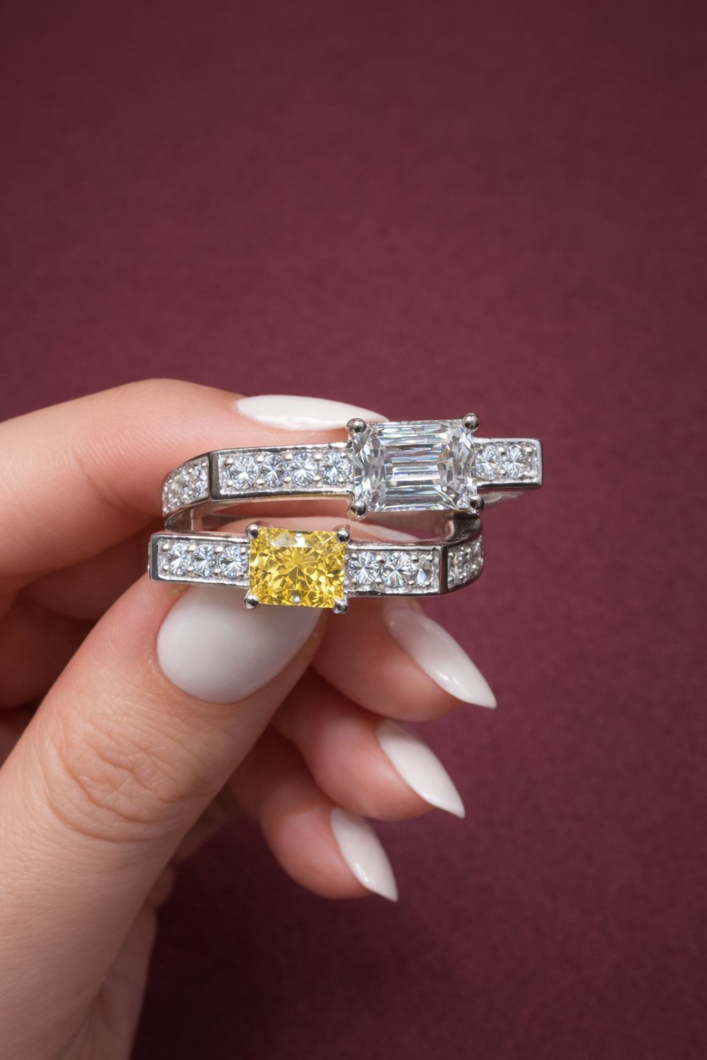 Premium 2 Line Hydro Yellow Sapphire Daisy Ring on Pure 925 Silver