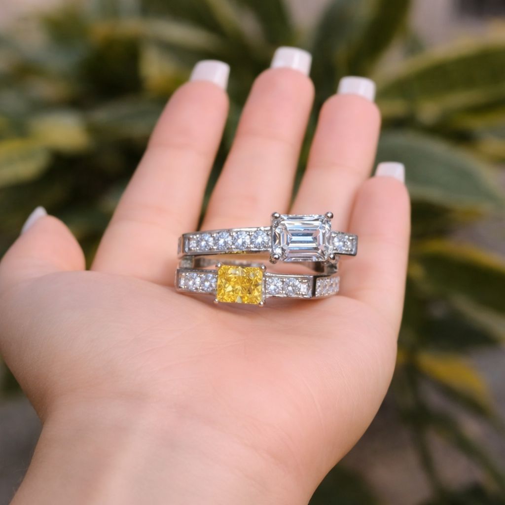 Premium 2 Line Hydro Yellow Sapphire Daisy Ring on Pure 925 Silver