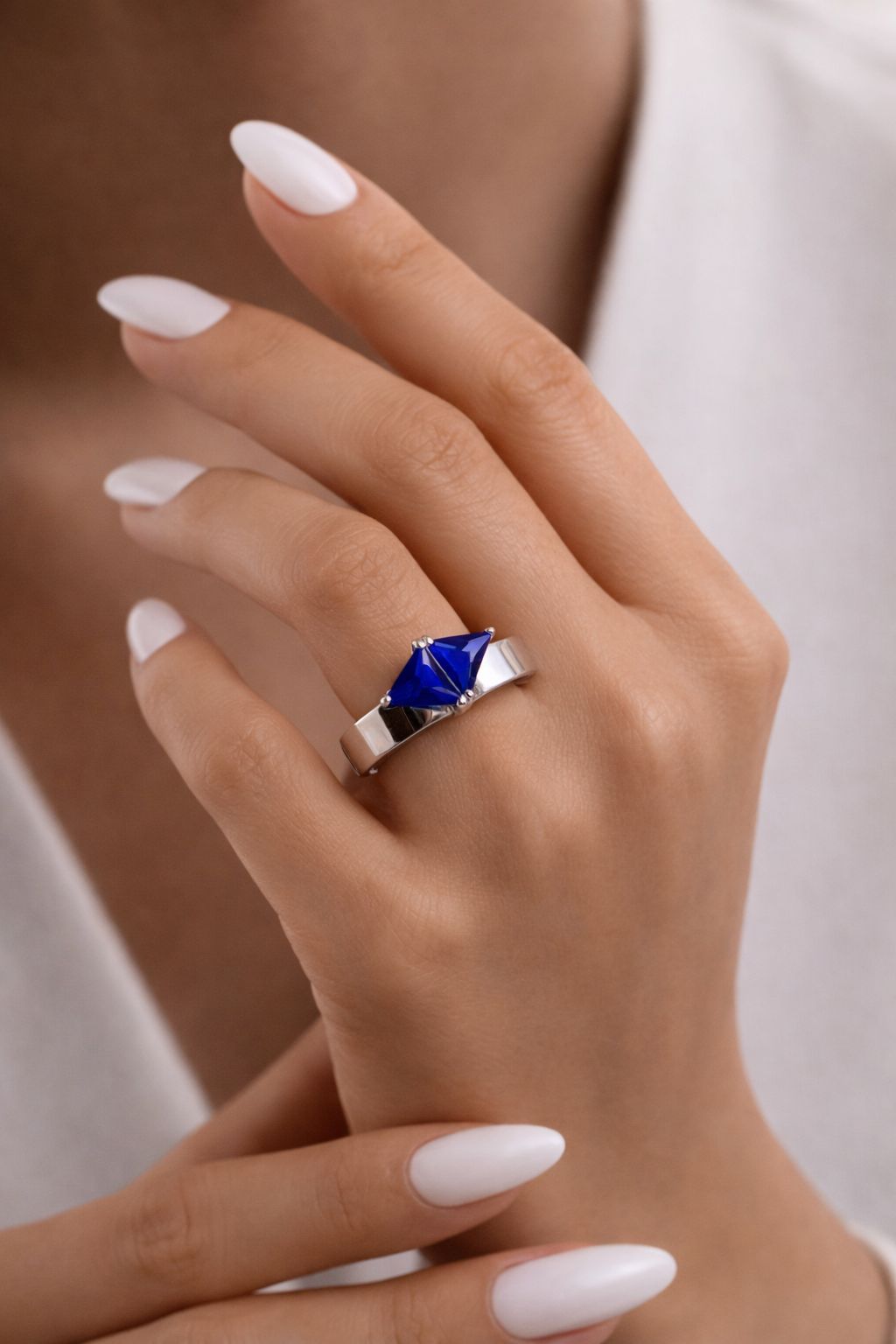 Ultra Premium Blue Sapphire Trillion Solitaire Ring on Pure 925 Silver