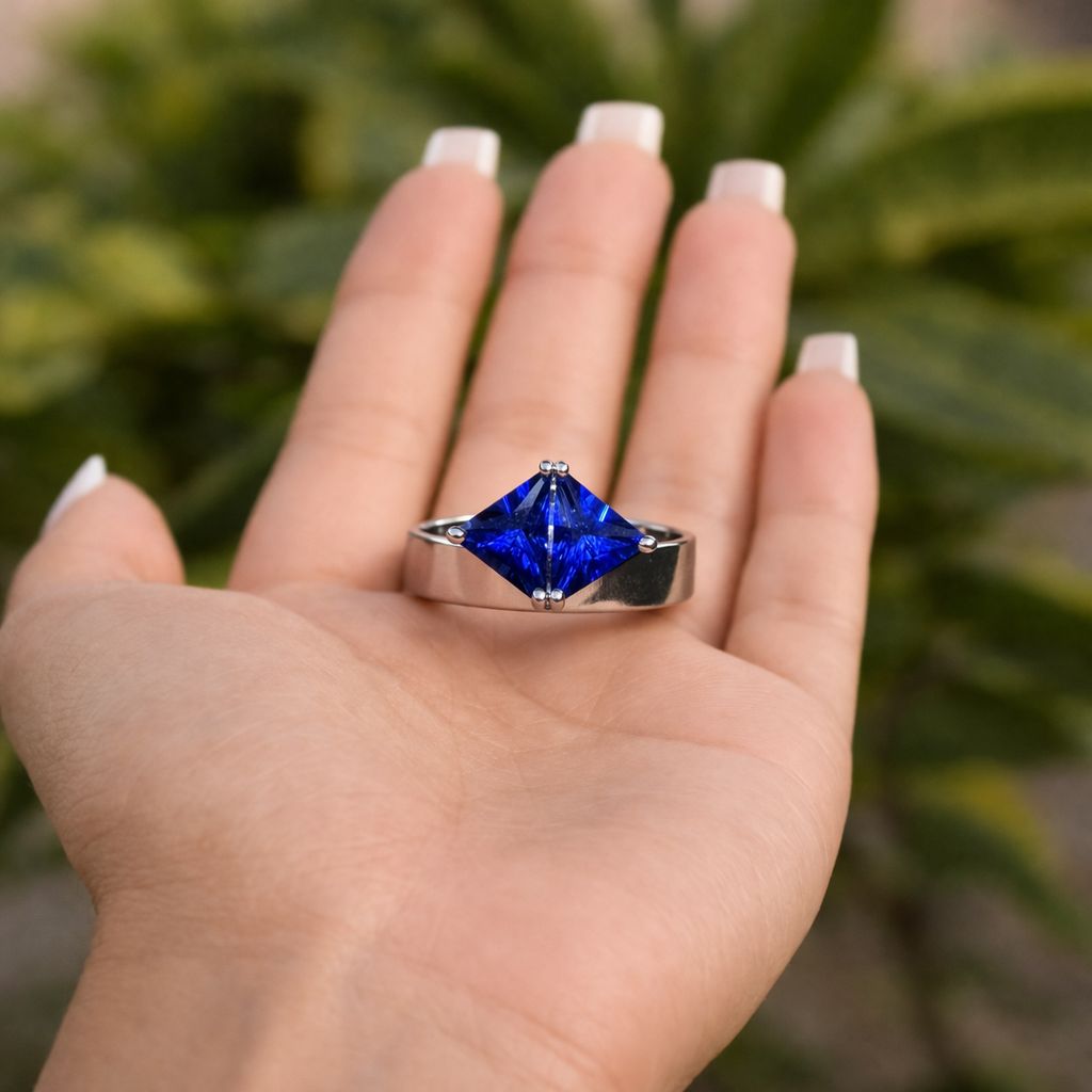 Ultra Premium Blue Sapphire Trillion Solitaire Ring on Pure 925 Silver