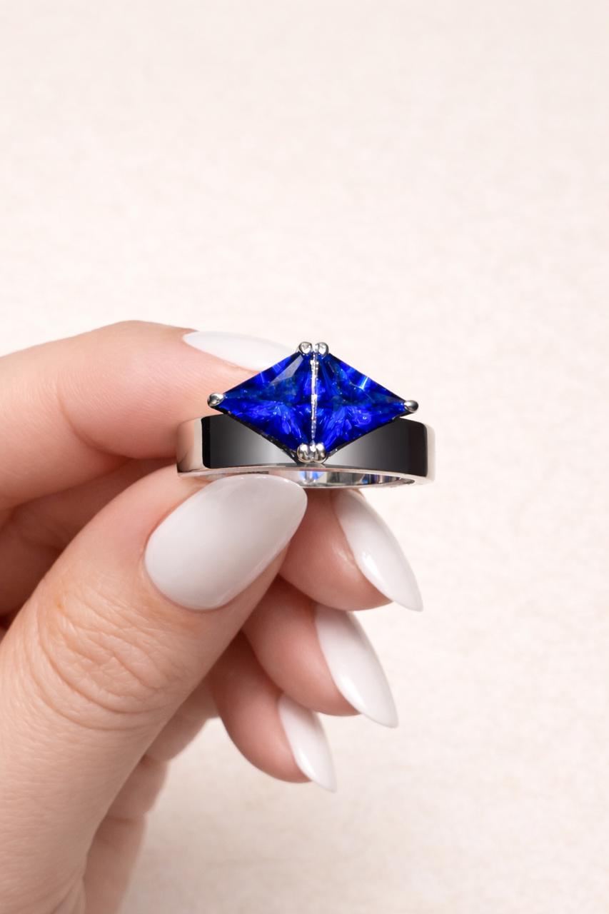 Ultra Premium Blue Sapphire Trillion Solitaire Ring on Pure 925 Silver