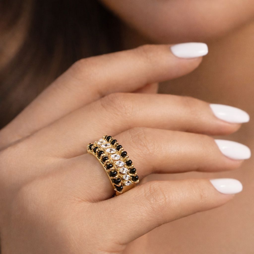 18k Gold Finish Tara Mangal sutra Ring on Pure 925 Silver