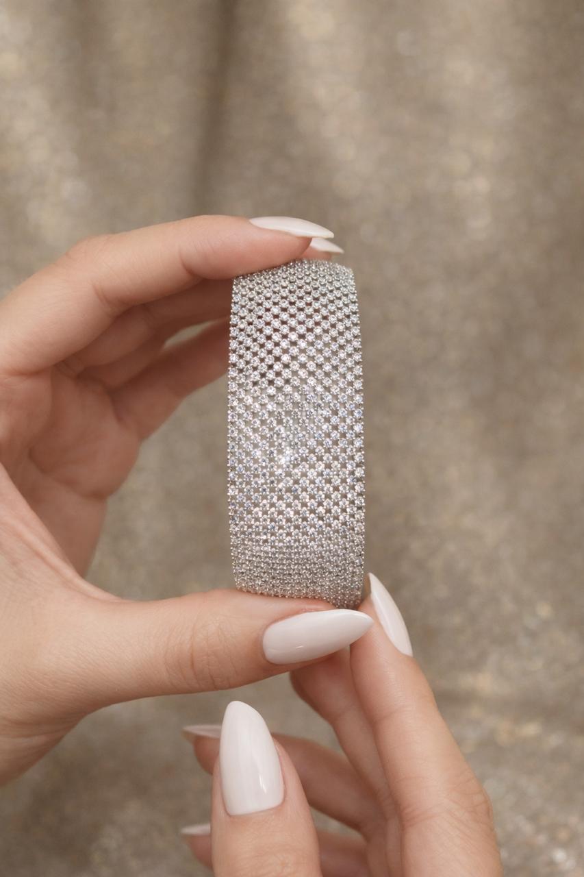 Premium Gold Finish American Diamond Zebra Openable Bracelet with Double Line Diamond Cluster