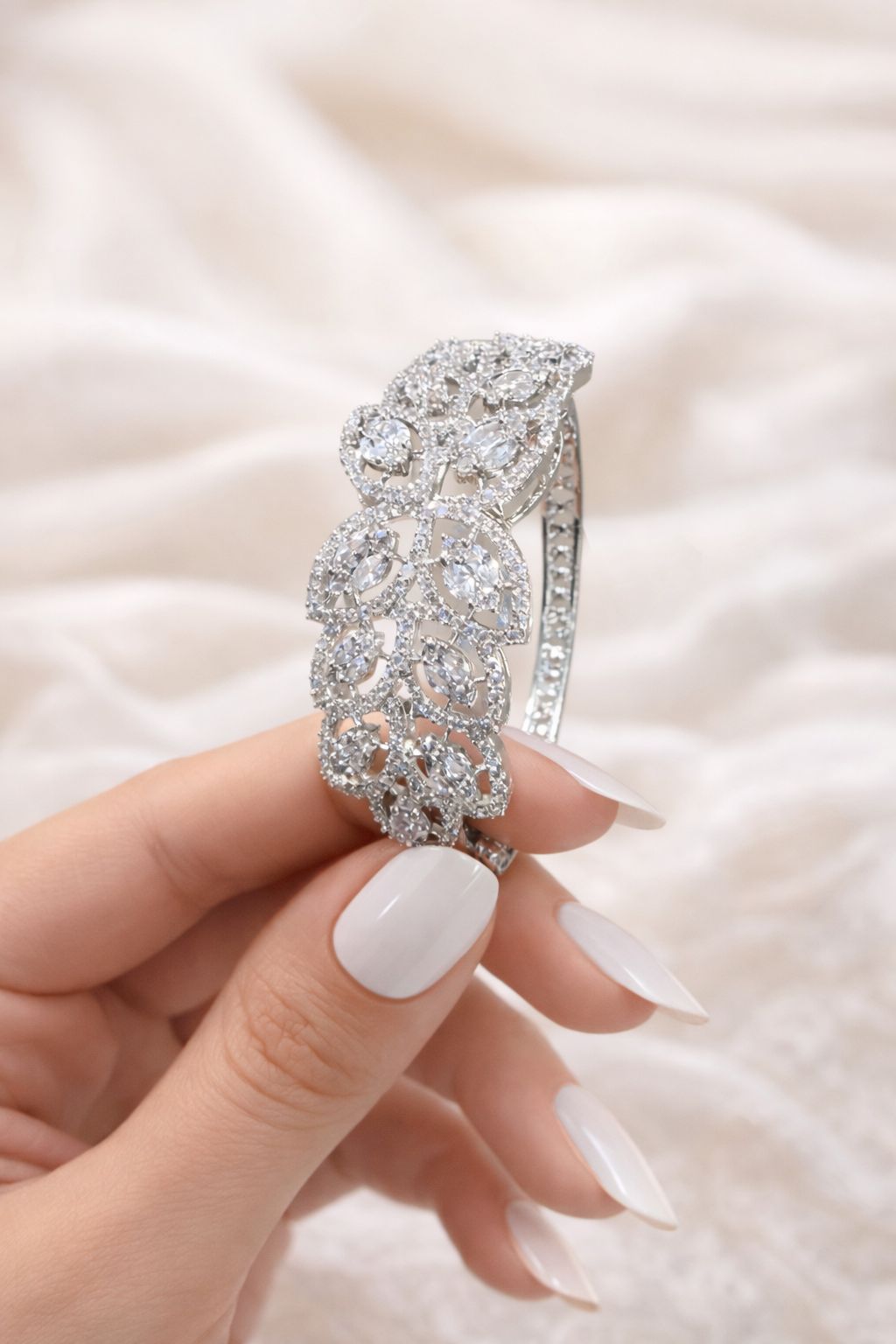 Marquise and Round Diamond Cluster Gizelle Statement Openable Kada Bracelet