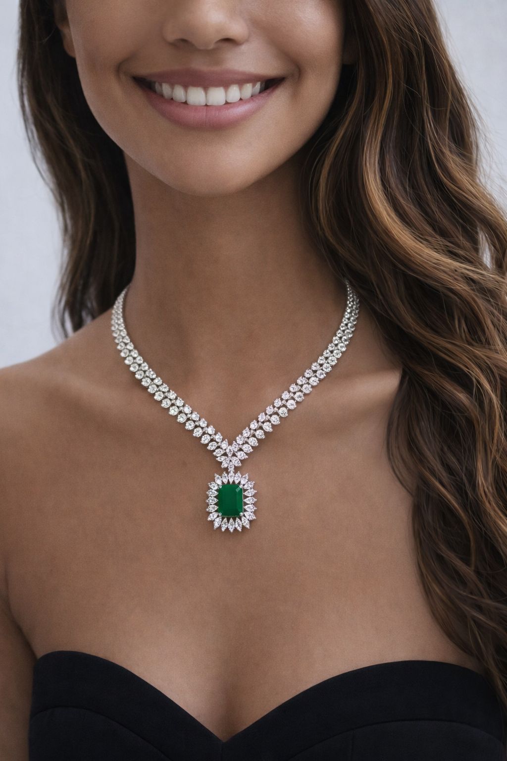 TOJ Everyday - Premium Emerald and Marquise Diamond Monaco Necklace Set with Earrings
