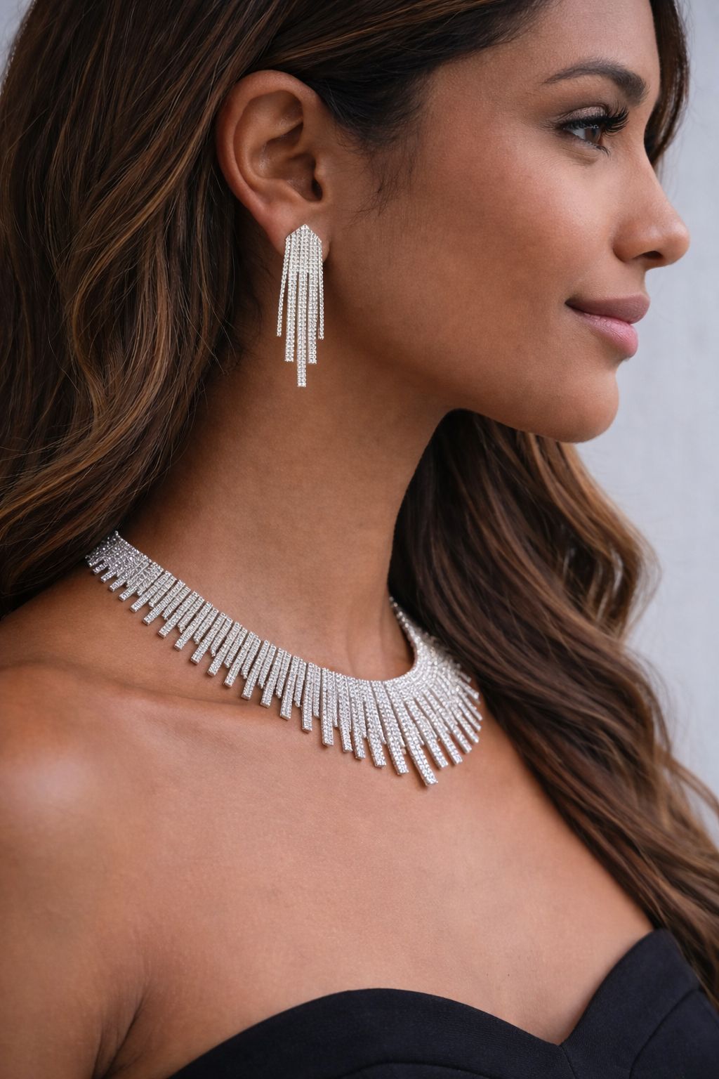 TOJ Everyday - Premium Italian Micro Setting Gold Finish Delna Bridal Necklace Set with Earrings