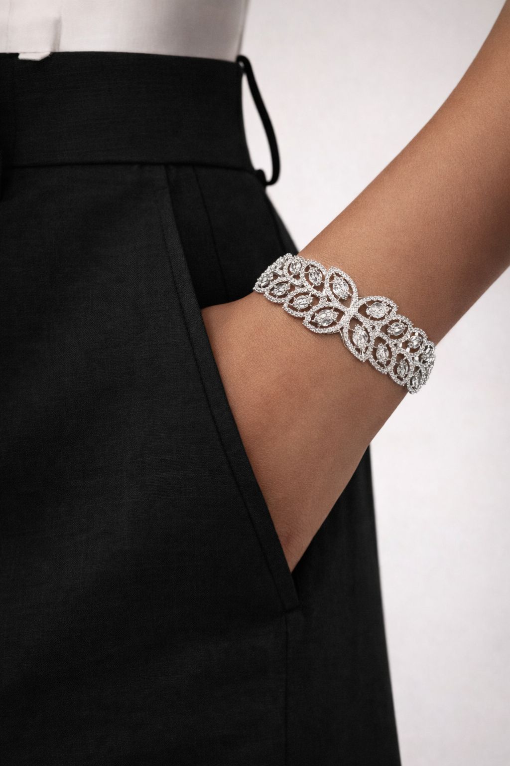 Marquise and Round Diamond Cluster Gizelle Statement Openable Kada Bracelet