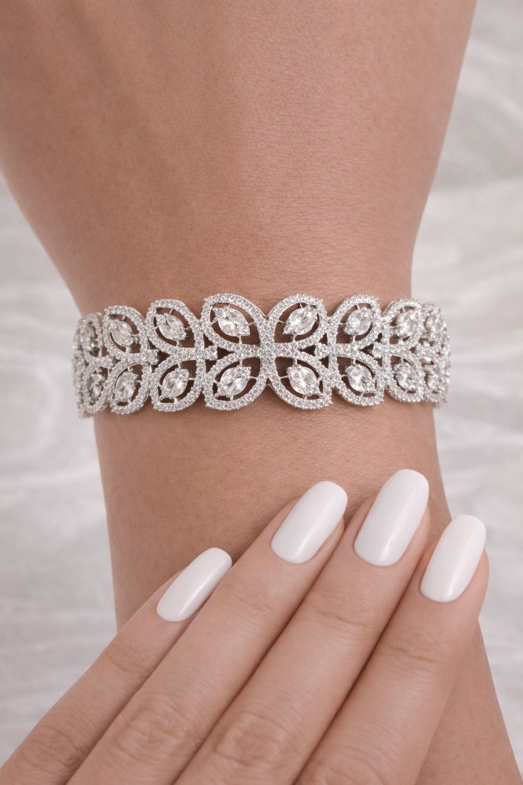Marquise and Round Diamond Cluster Gizelle Statement Openable Kada Bracelet