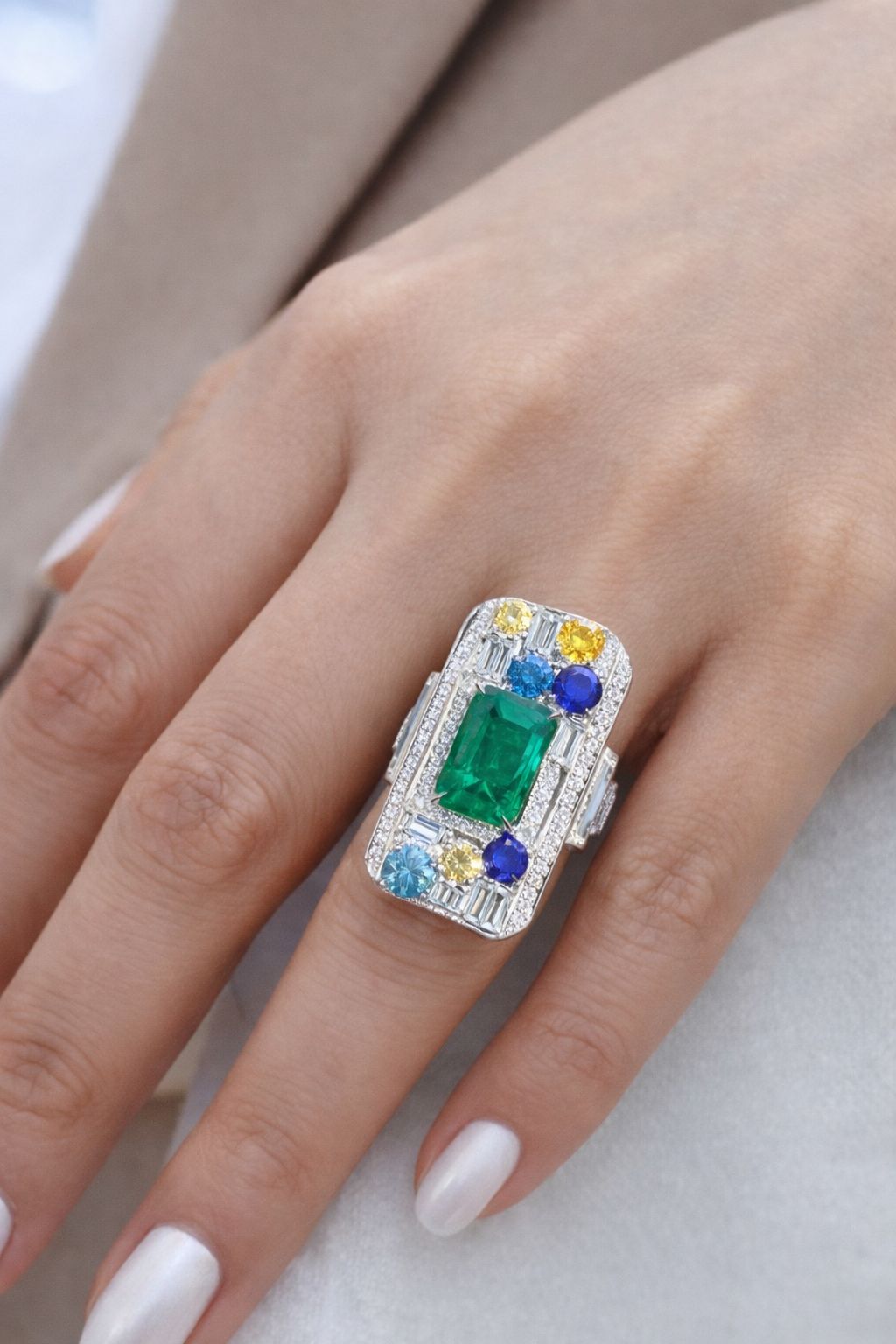 Premium Emerald and Diamond Marissa Ring on Pure 925 Silver