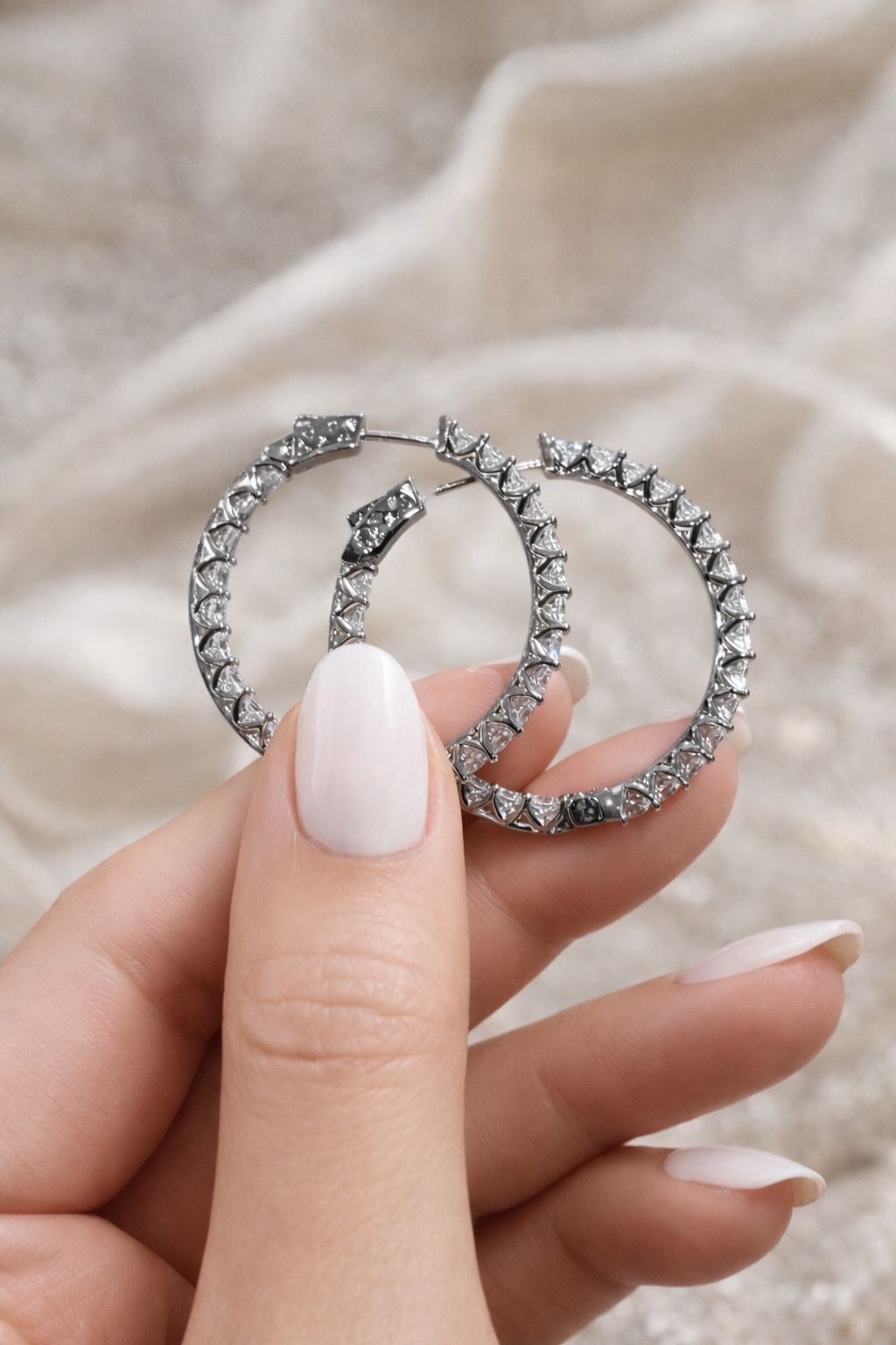 TOJ Everyday - Classic Round American Diamond Hoops