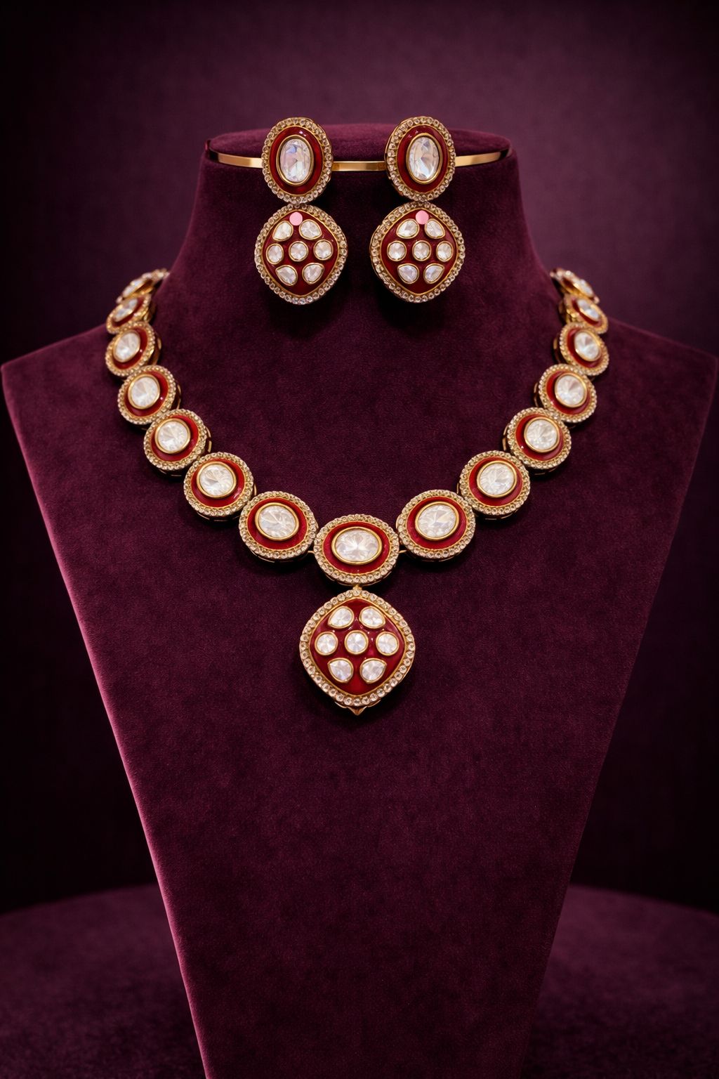 Ruby Enamel Polki Bridal Necklace Set