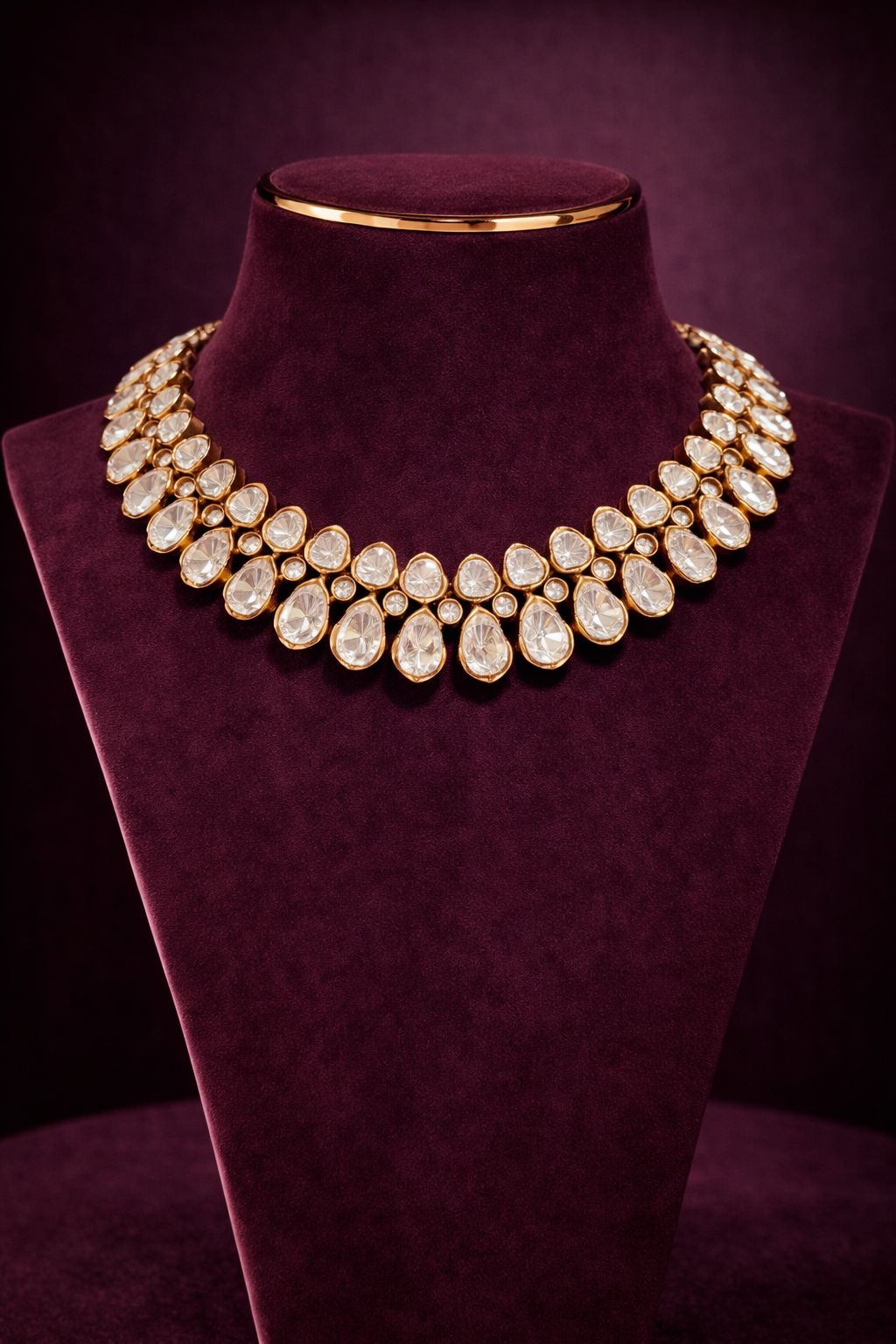TOJ Everyday - Gold Finish Mayuri Polki Necklace Set