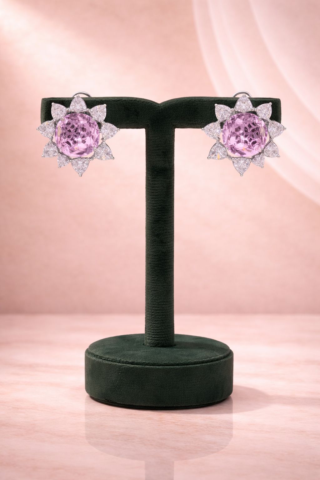 Premium TOJ Everyday - Pink Diamond Chunky Floral Party Stud Earrings for Women