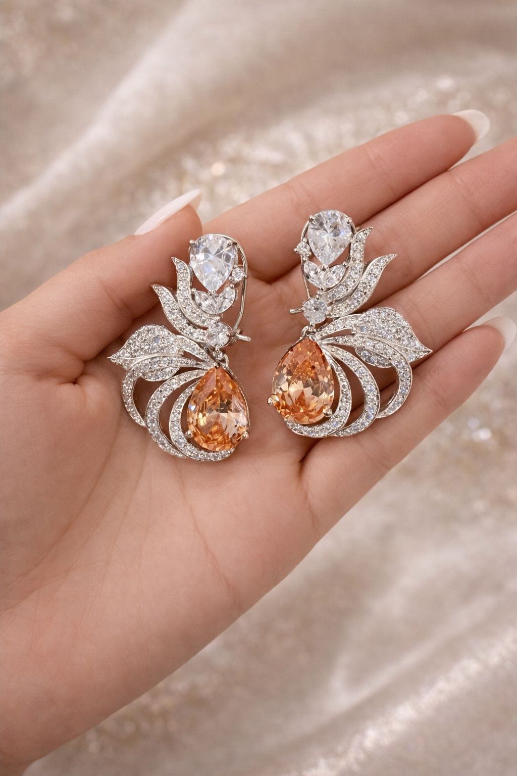 Premium TOJ Everyday - Drop Solitaire Citrine Fire Diamond Statement Party Earrings for Women