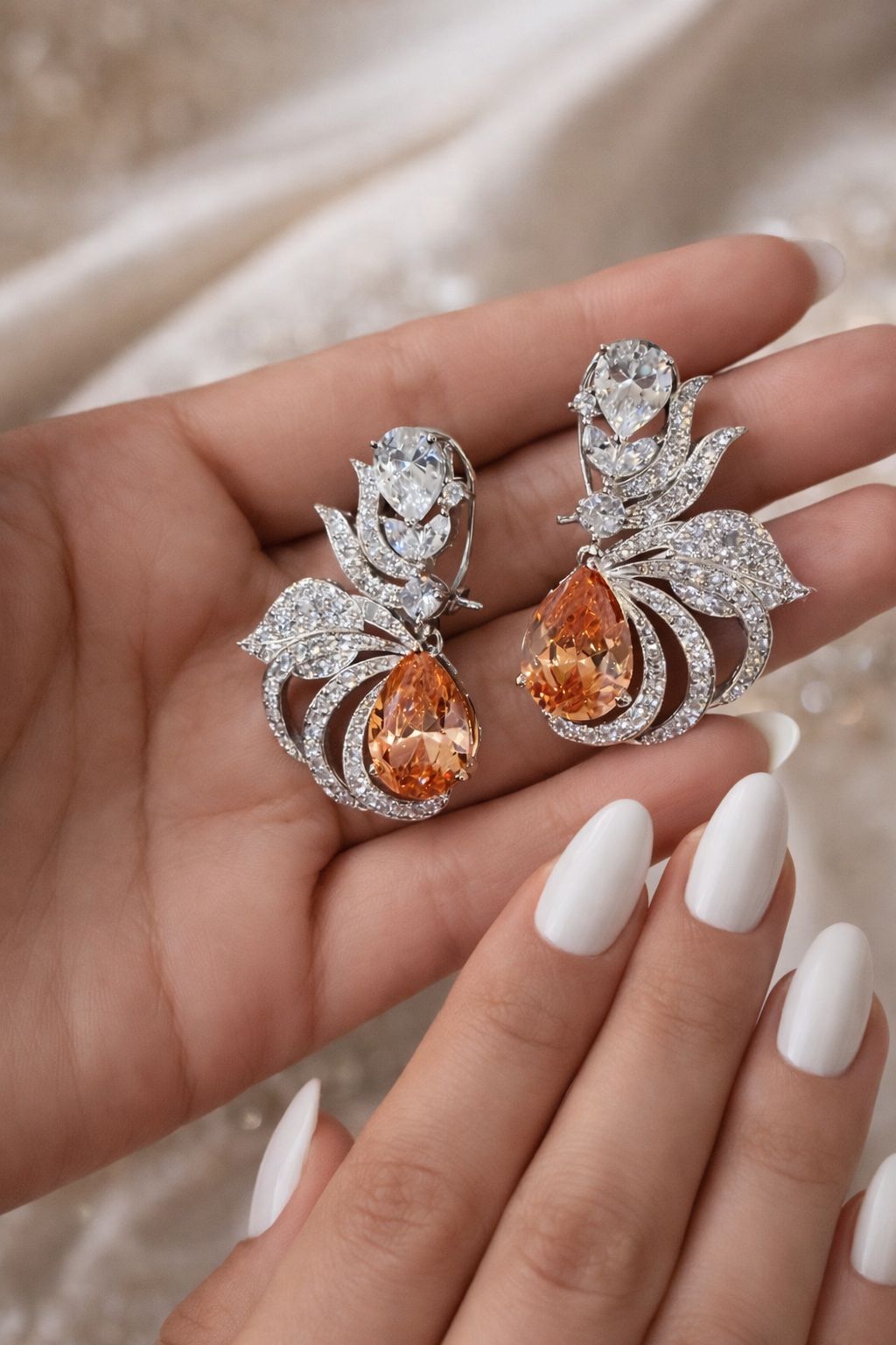 Premium TOJ Everyday - Drop Solitaire Citrine Fire Diamond Statement Party Earrings for Women