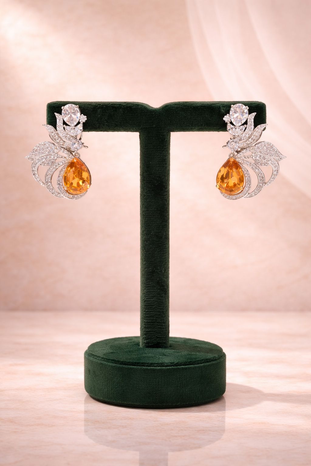 Premium TOJ Everyday - Drop Solitaire Citrine Fire Diamond Statement Party Earrings for Women