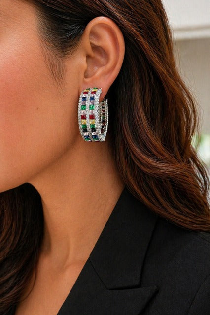 Premium TOJ Everyday - Multi Coloured Diamond Chunky Party Hoop Earrings for Women
