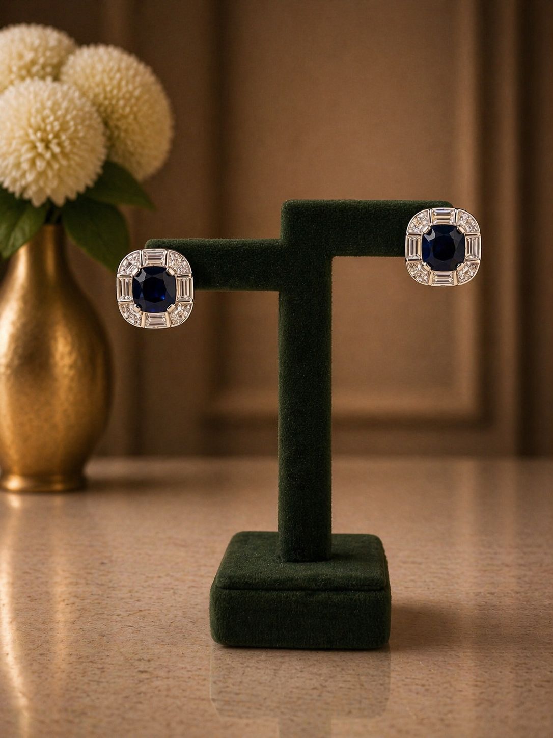Premium TOJ Everyday - Deep Blue Cushion Cut Statement Party Stud Earrings for Women
