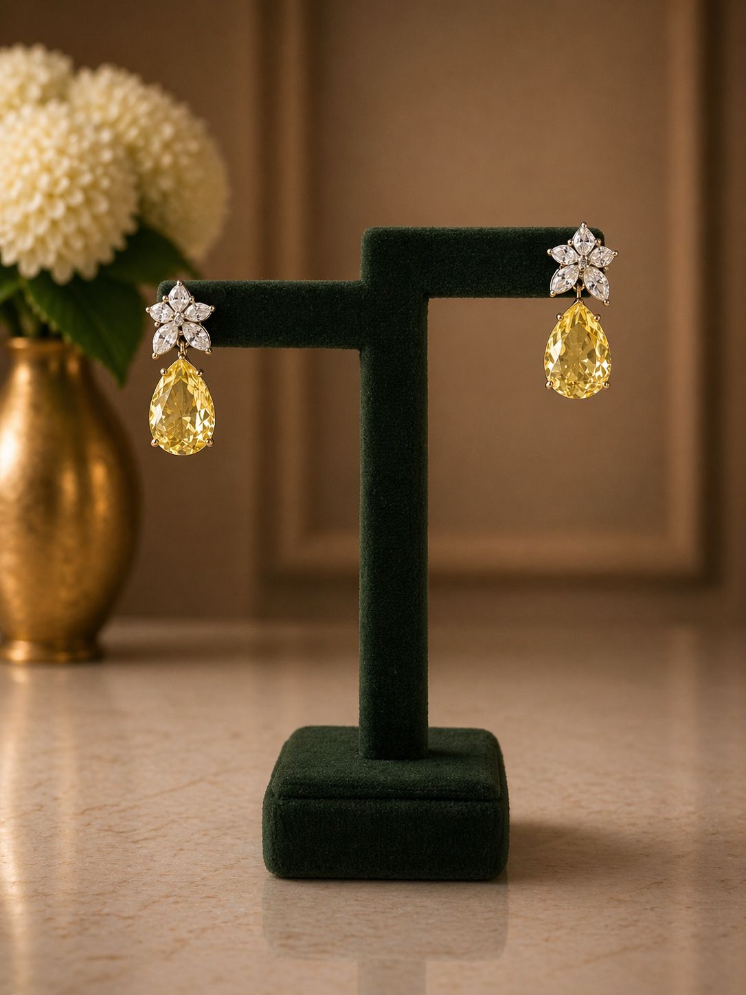 Premium TOJ Everyday - Yellow Drop Diamond and Multi Solitaire Womens Party Earrings