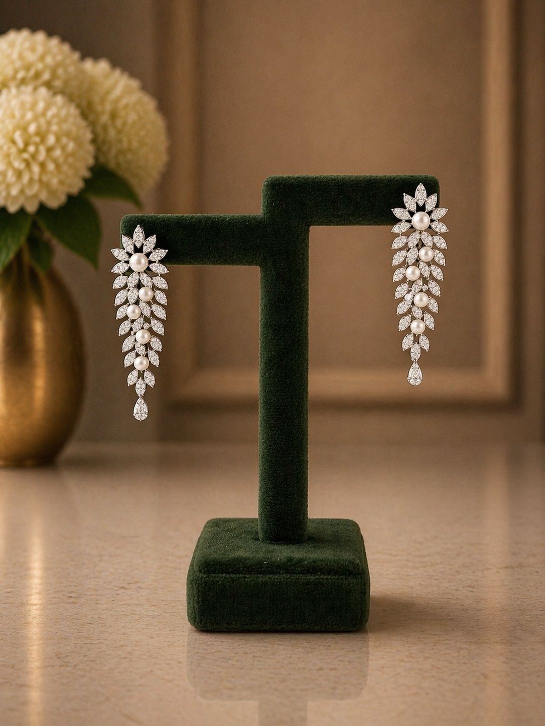 TOJ Everyday - Classic White Pearl and Diamond Cocktail Necklace Set with Earrings