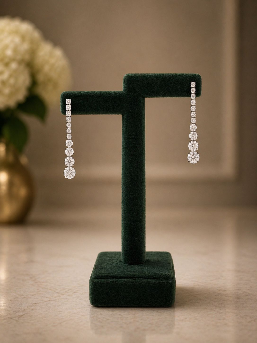 Premium TOJ Everyday - Classic Pointer Solitaire Single Line Necklace Set in White Gold Finish