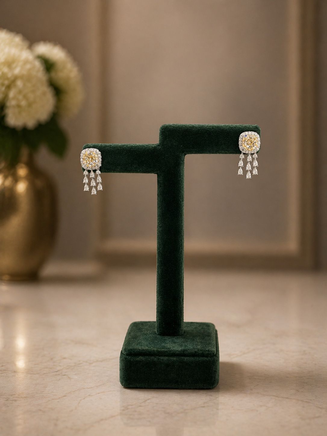 TOJ Everyday - Yellow Cushion and Fancy Diamond Bridal Wedding Necklace Set with Earrings