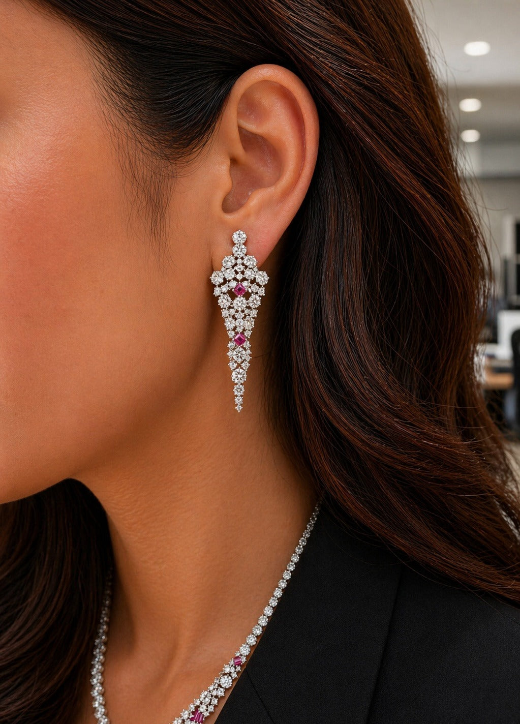 Premium TOJ Everyday - Classic Ruby Cocktail Necklace Set with Earrings