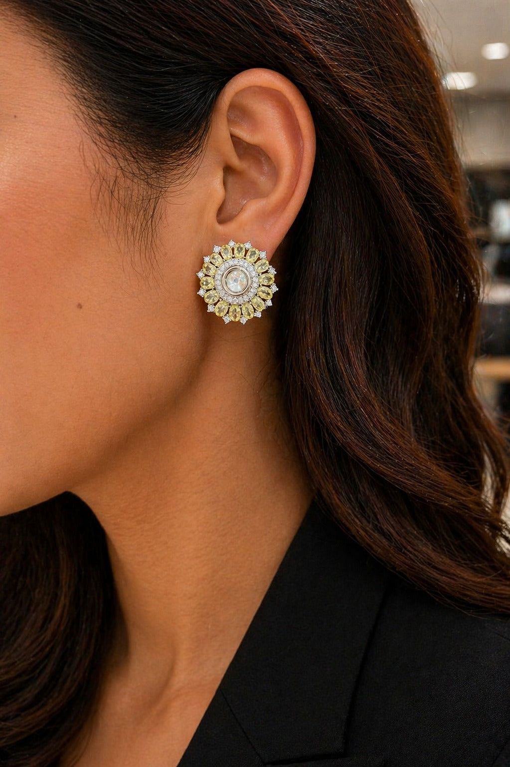 Premium TOJ Everyday - Yellow Oval Diamond Solitaire Fancy Party Stud Earrings for Women