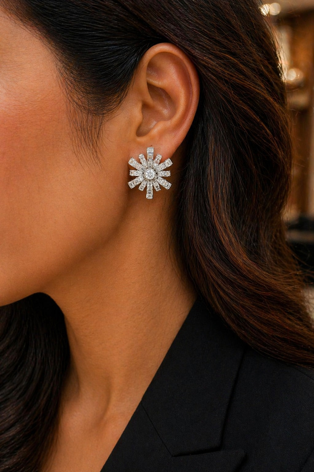 Premium TOJ Everyday - Baguette Diamond Setting Cocktail Statement Party Stud Earrings for Women