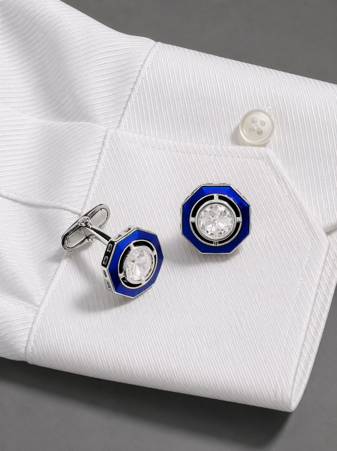 TOJ Everyday - Glazed Blue Enamel Bezel Setting Polki Mens Cufflink Pair