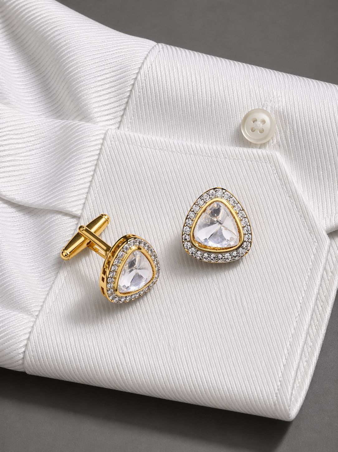 TOJ Everyday - Victorian Gold Finish Trillion Polki Mens Cufflink Pair