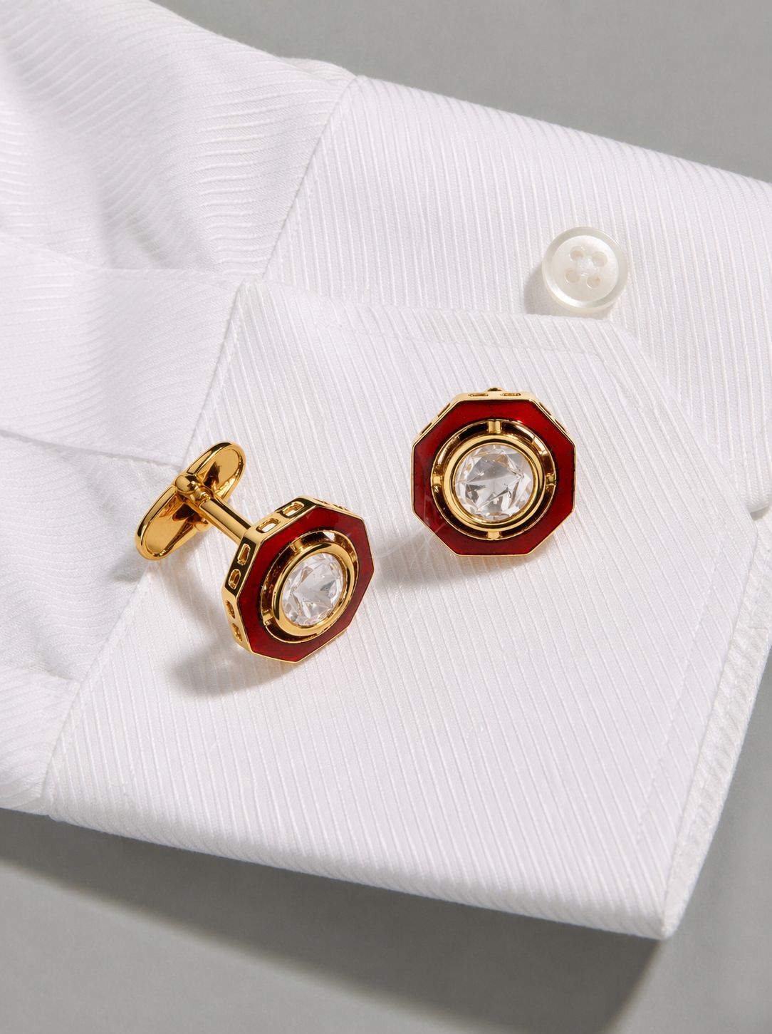 TOJ Everyday - Red Enamel Bezel Setting Polki Diamond Mens Cufflink Pair