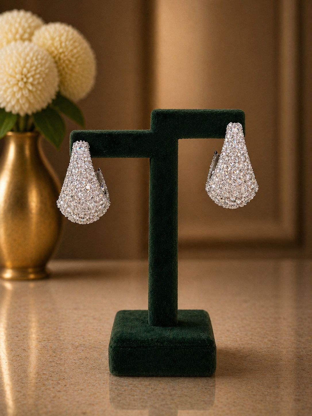 Premium TOJ Everyday - Chunky Full Diamond Micro Setting Statement Drop Party Hoop Earrings for Womens