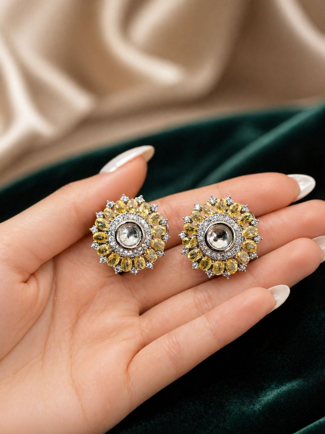 Premium TOJ Everyday - Yellow Oval Diamond Solitaire Fancy Party Stud Earrings for Women
