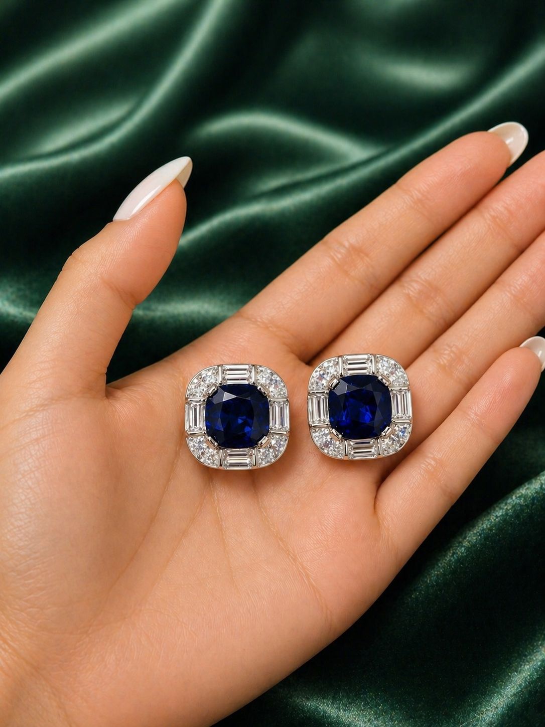 Premium TOJ Everyday - Deep Blue Cushion Cut Statement Party Stud Earrings for Women