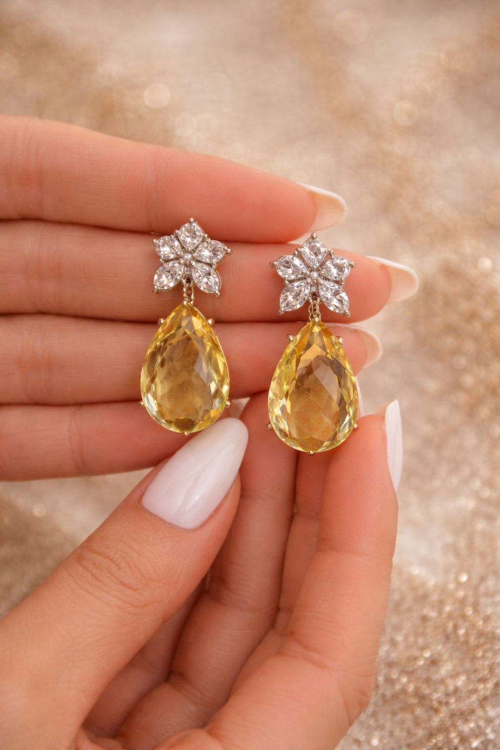Premium TOJ Everyday - Yellow Drop Diamond and Multi Solitaire Womens Party Earrings