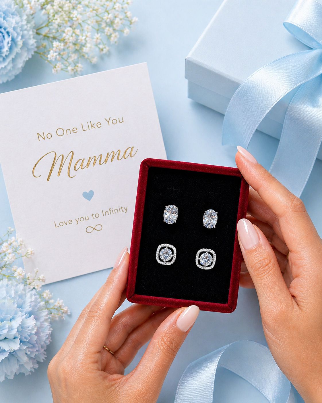Mother’s Day Combo of Two Pure 925 Silver Stud Earrings - Round Cut Solitaire and Oval Cut Solitaire on Pure 925 Silver.