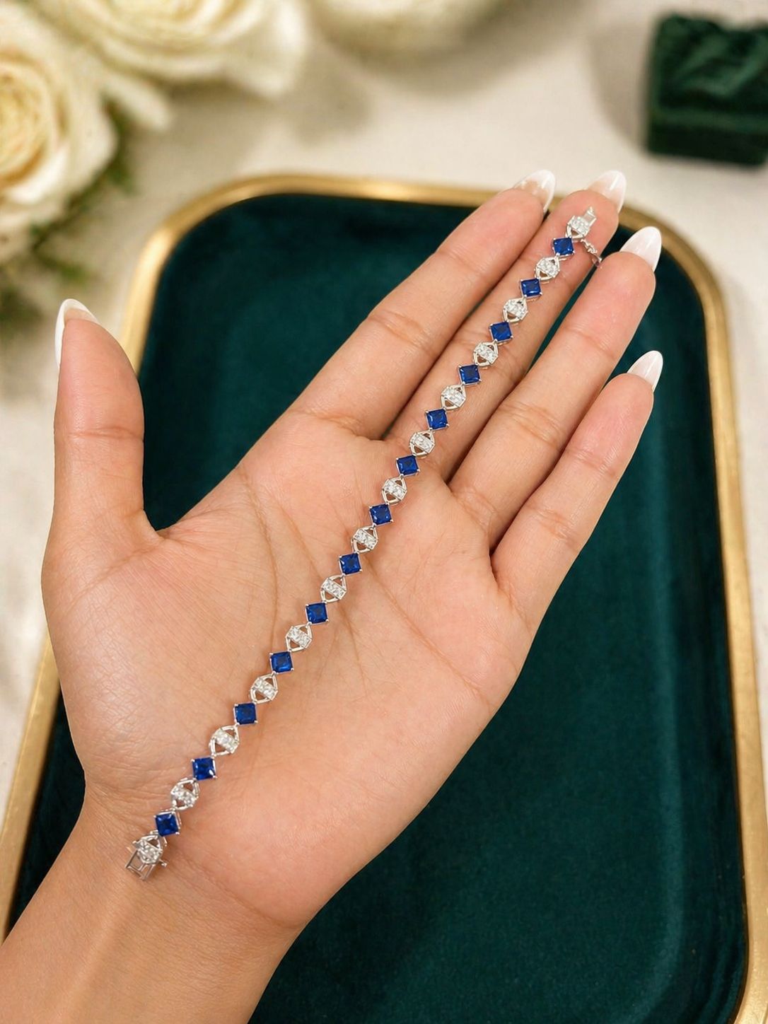 Ultra Premium Blue Diamond Intricate Setting Tennis Bracelet