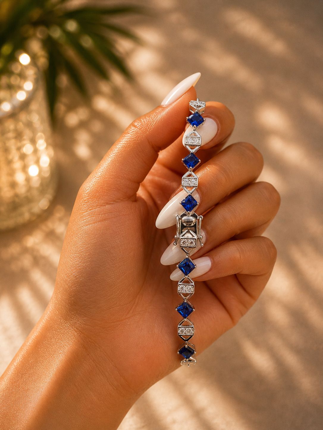 Ultra Premium Blue Diamond Intricate Setting Tennis Bracelet