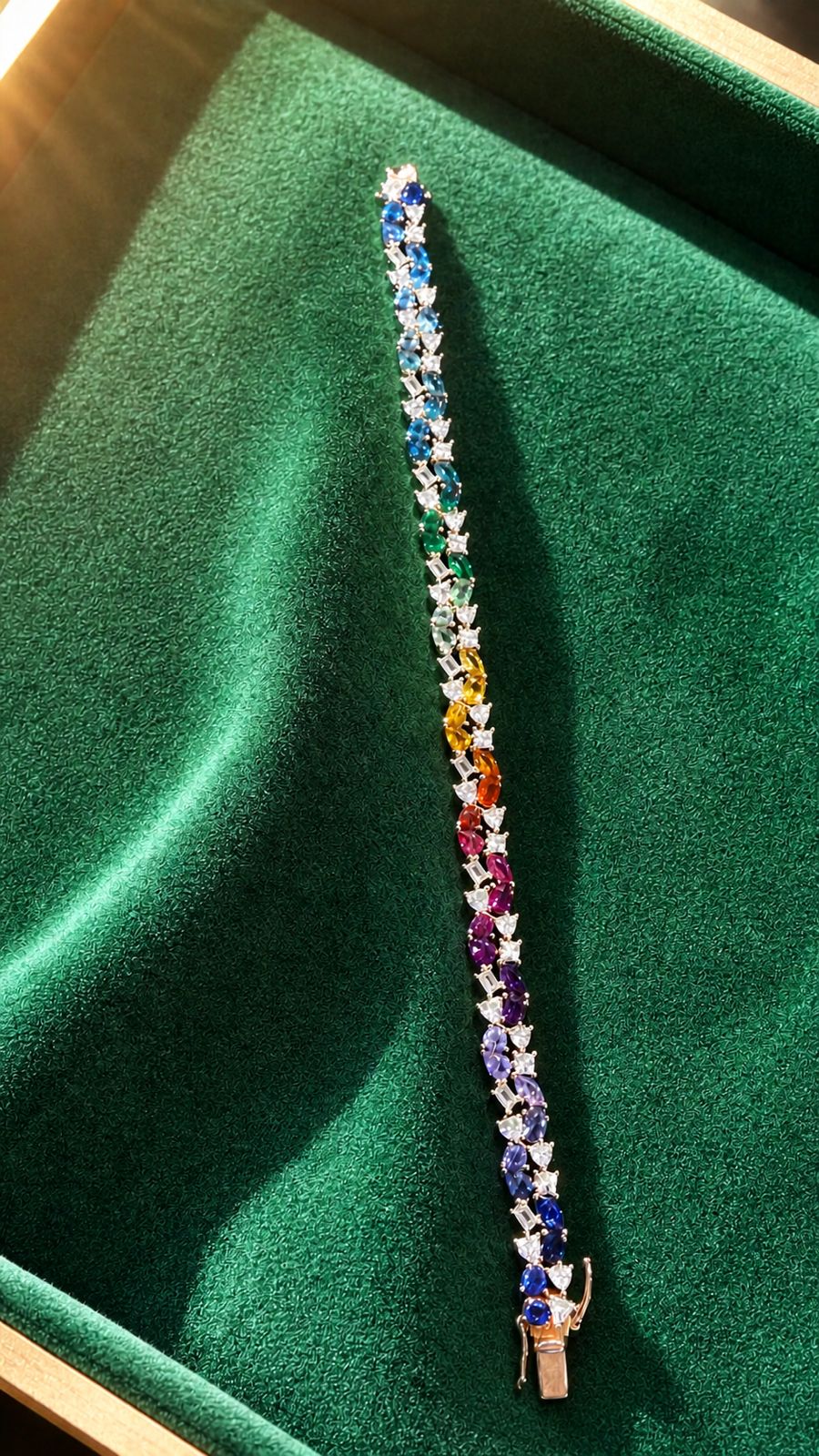 Multi Solitaire Rose Gold Finish Rainbow Tennis Bracelet on Pure 925 Silver