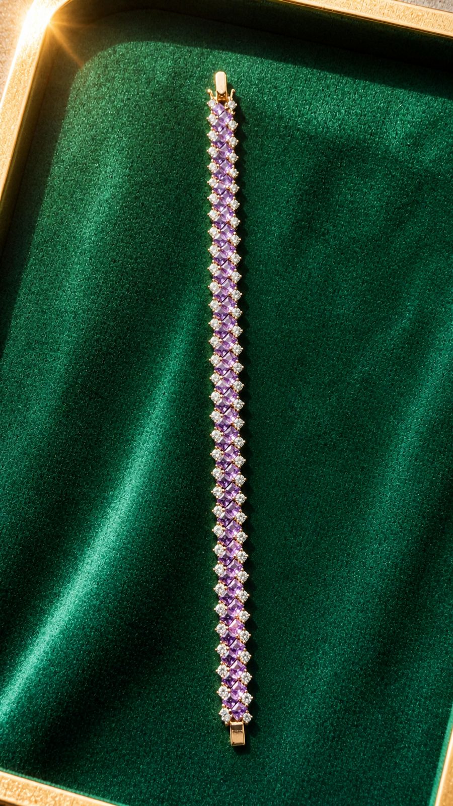 Ultra Premium Purple Amethyst Sugar Loaf Rose Gold Finish Tennis Bracelet on Pure 925 Silver