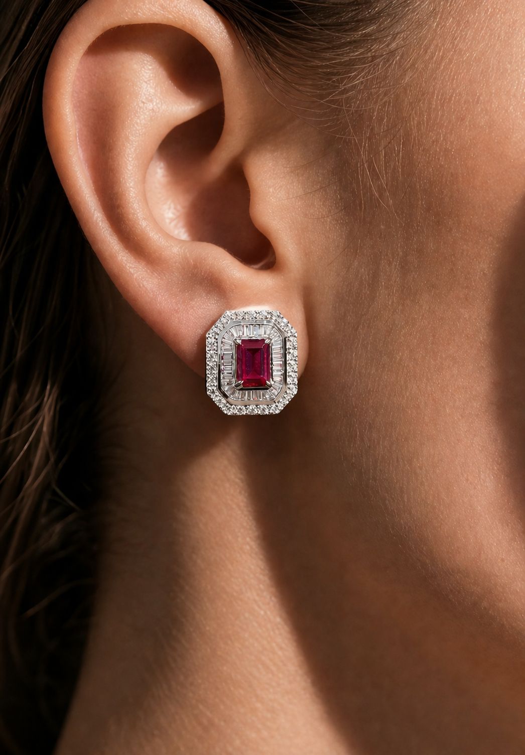 Ultra Premium Ruby and Diamond Statement Stud Earrings with Premium Screw Backs