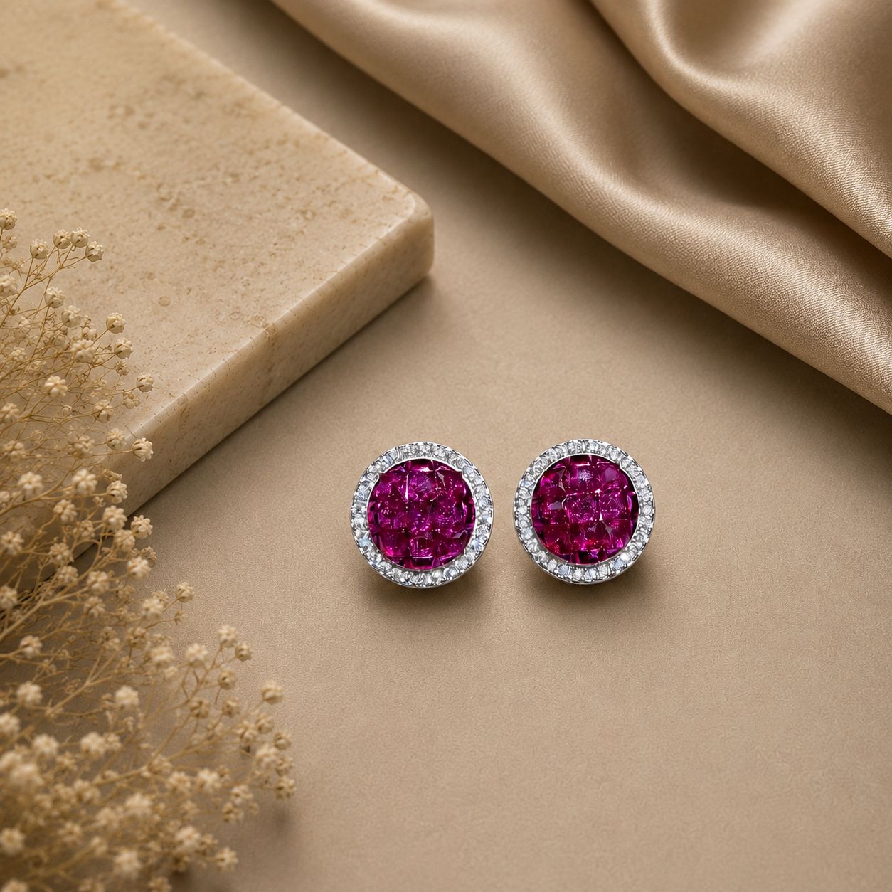 Invisible Setting Ruby Nelita Stud Earrings on Pure 925 Silver