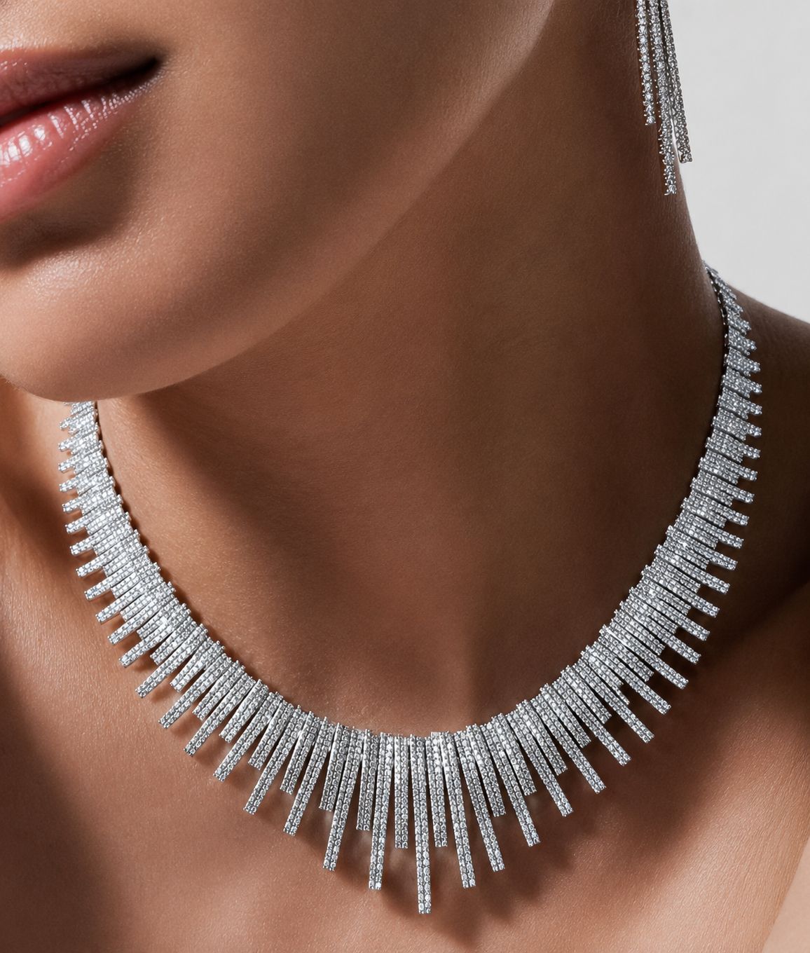 Premium Italian Micro Setting Delna Bridal Necklace Set with Earrings