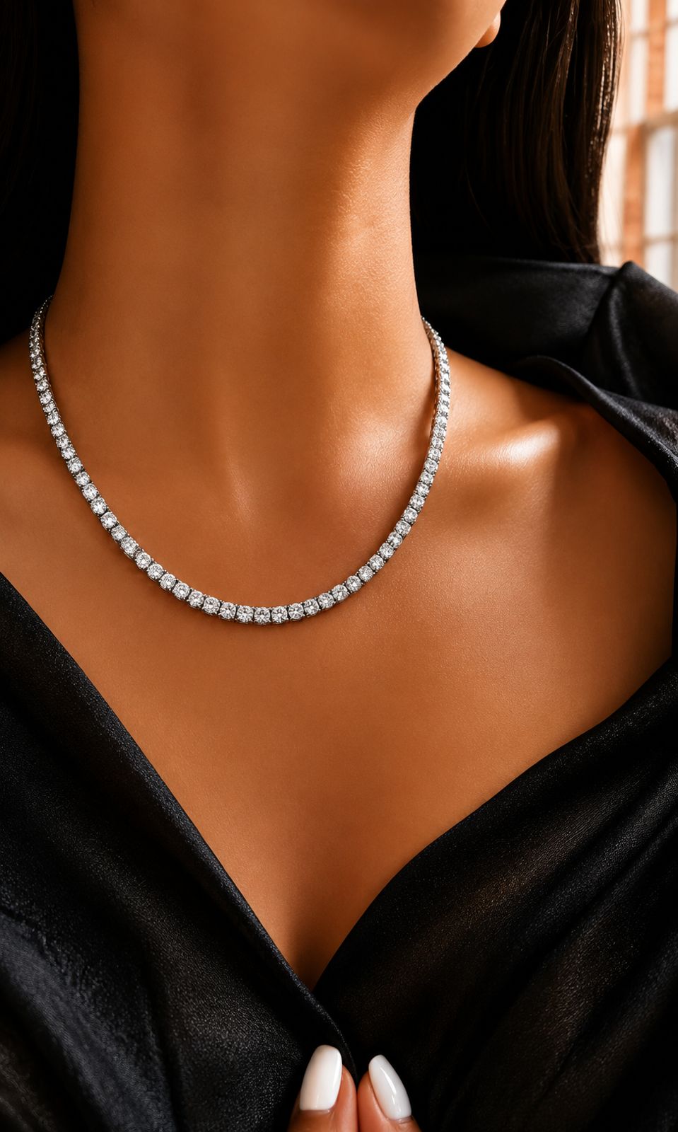 TOJ Everyday - Classic Pointer Solitaire Single Line Necklace Set with Earrings