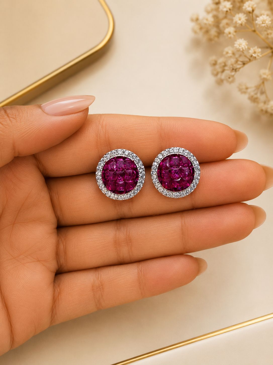 Invisible Setting Ruby Nelita Stud Earrings on Pure 925 Silver